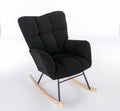 050 Teddy Fabric Rocking Gilder Nursery Chair For Living Room Indoor,Black Solid Black Bedroom Cotton Wipe Clean Modern Rocking Chairs Eucalyptus Tufted Back Foam Teddy