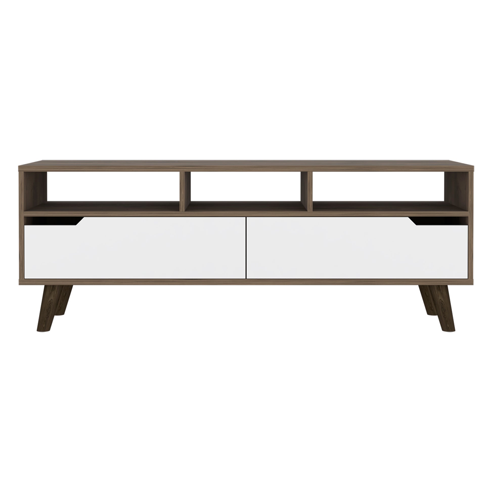 Tv Stand 2.0 For Tv S Up 52" Bull, Three Open Shelves,Two Drawers, Dark Brown White Finish White 50 59 Inches Particle Board