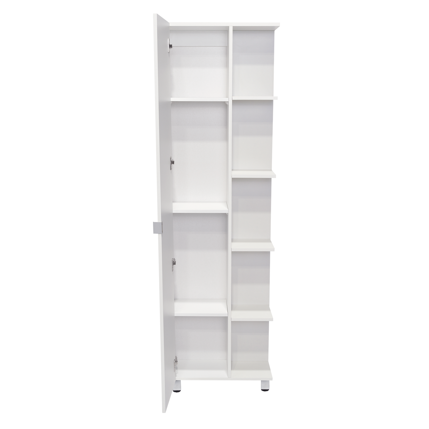 Corner Cabinet Womppi, Five Open Shelves, Single Door, White Finish White Particle Board