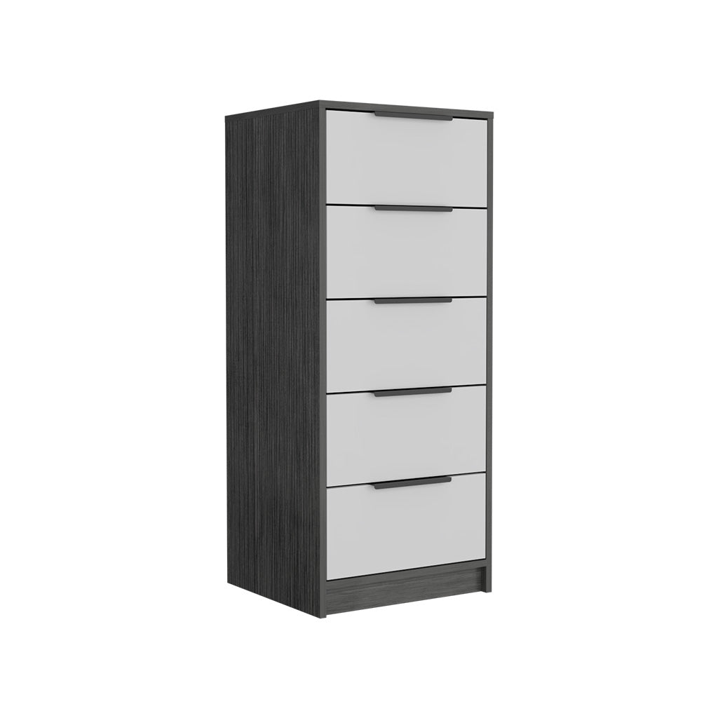 5 Drawers Dresser Maryland, Metal Handle, Smokey Oak White Finish Multicolor Particle Board