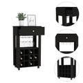 Bar Cart Bayamon, Twelve Wine Cubbies, Four Legs, Black Wengue Finish Black Particle Board