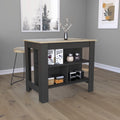 Kitchen Island Dozza, Three Shelves, Black Wengue Light Oak Finish Black Particle Board