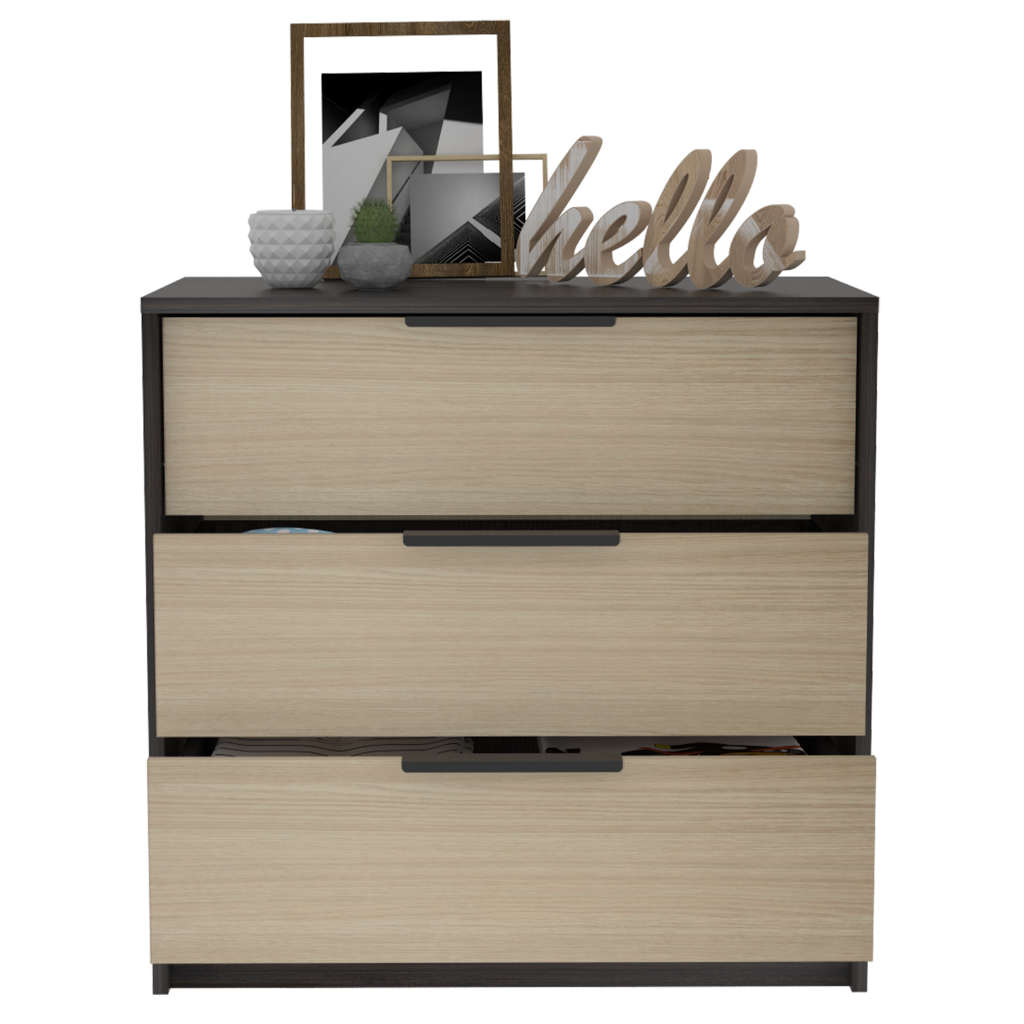 3 Drawers Dresser Maryland, Superior Top, Black Wengue Pine Finish Multicolor Particle Board