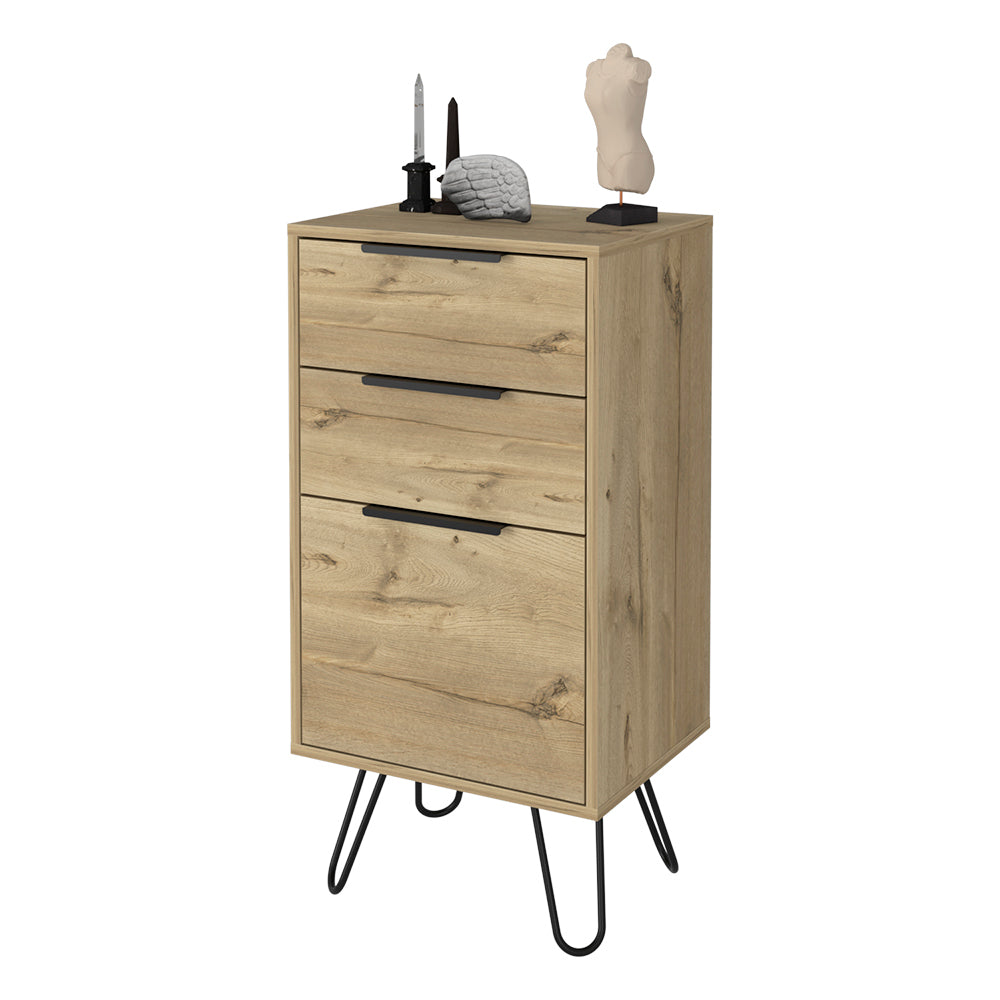 Light Dresser Skyoner, Hairpin Legs, Superior Top,Three Drawers, Light Oak Finish Light Oak Particle Board