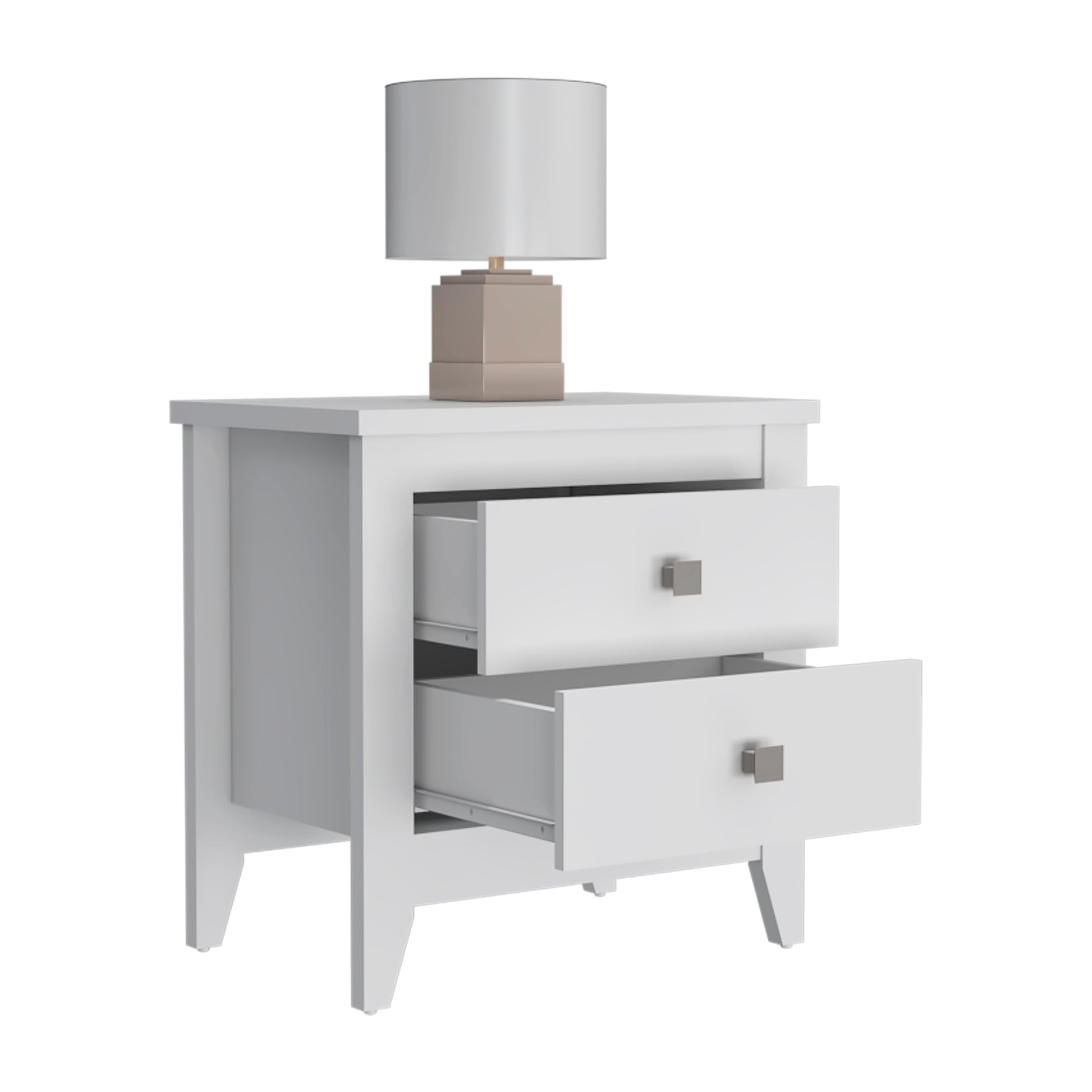 Nightstand More, Two Shelves, Four Legs, White Finish White Particle Board