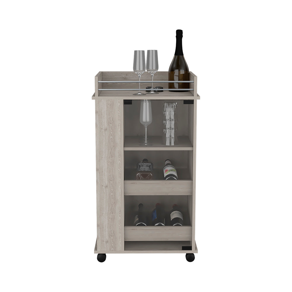 Bar Cart with Two Side Shelves Beaver, Glass Door and gray-particle board