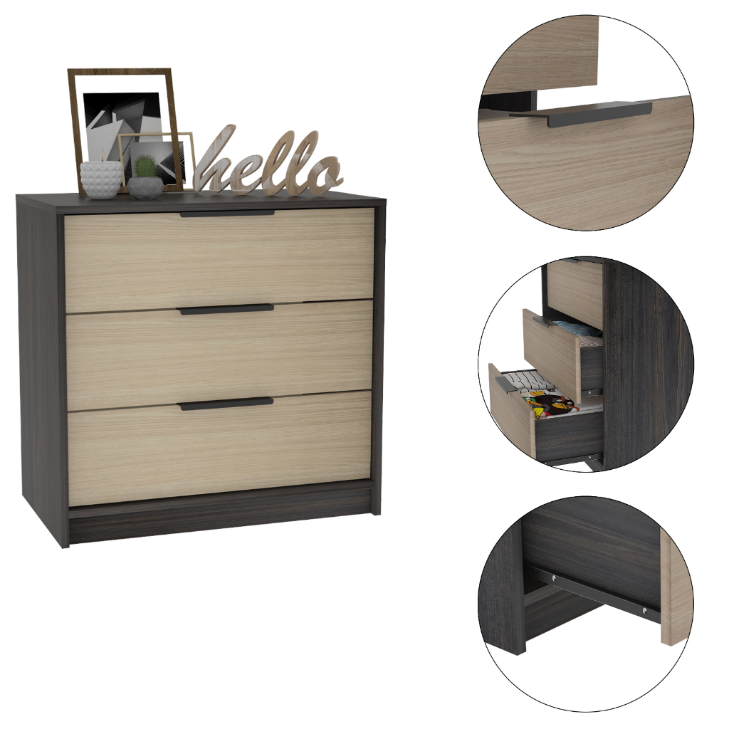 3 Drawers Dresser Maryland, Superior Top, Black Wengue Pine Finish Multicolor Particle Board