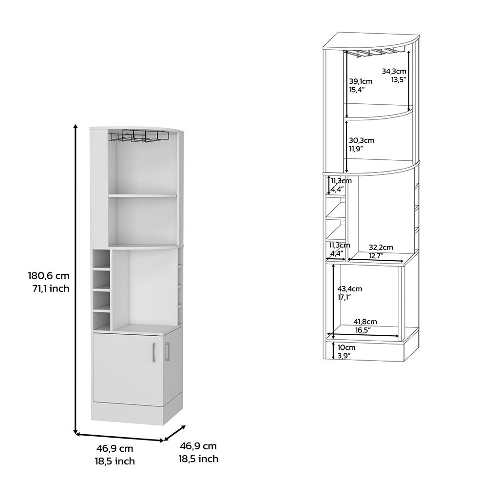 Bar Cabinet Papprika, 8 Wine Cubbies, Double Door, White Finish White Particle Board