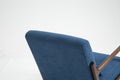 Mid Century Modern Accent Chair With Wood Frame, Upholstered Living Room Chairs With Waist Cushion, Reading Armchair For Bedroom Sunroom Blue Cotton Velvet