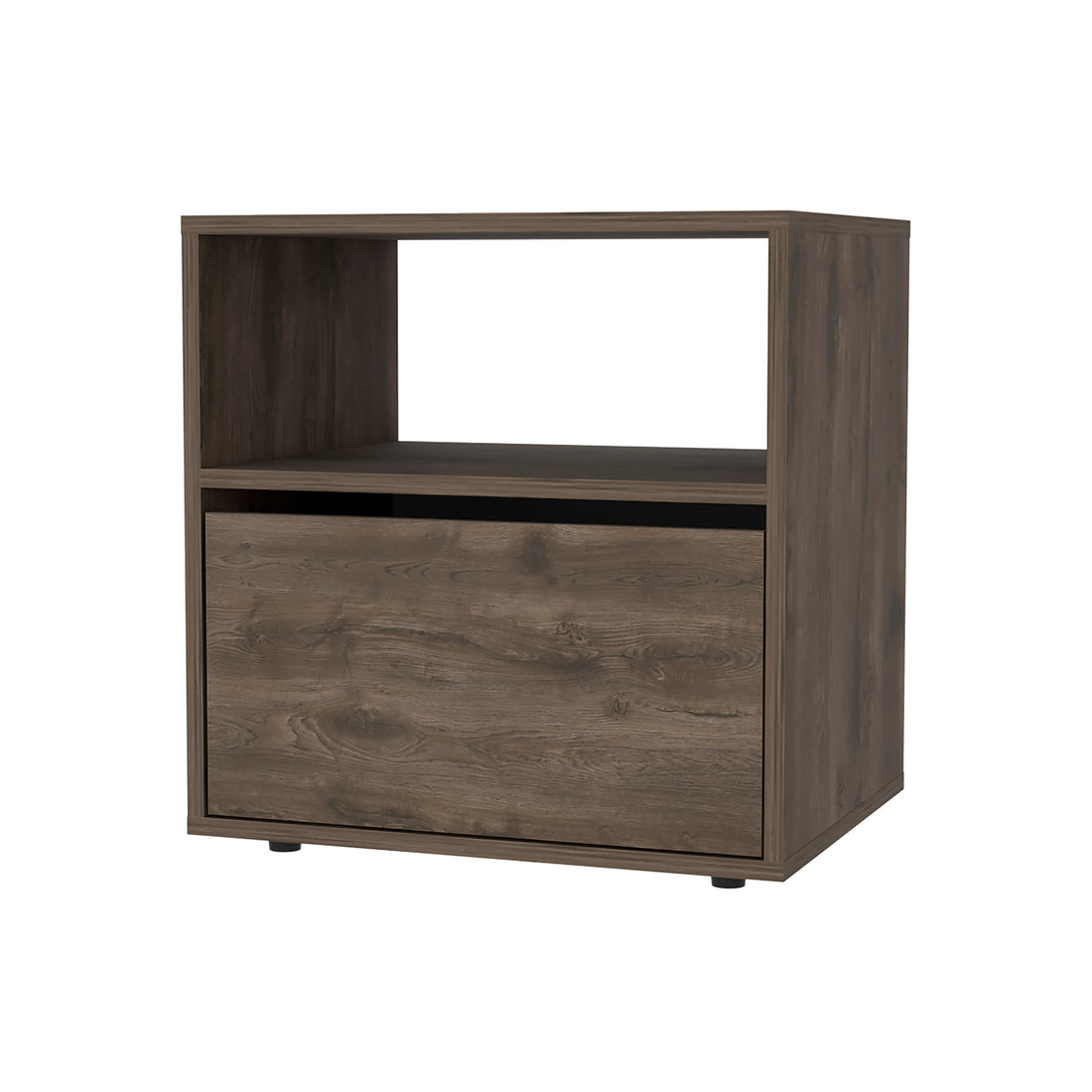 Nightstand Forum, One Open Shelf, One Cabinet, Dark Brown Black Wengue Finish Multicolor Particle Board