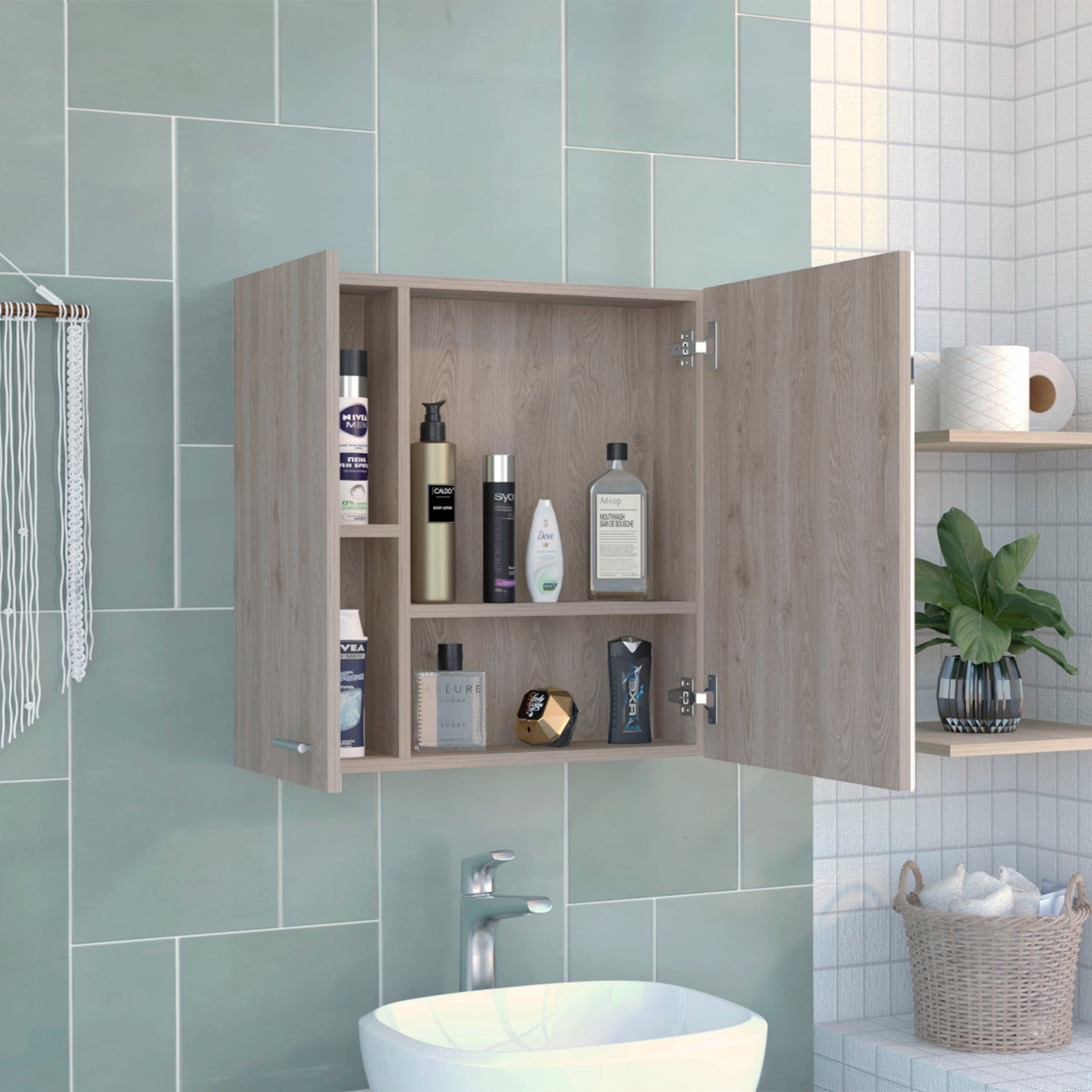 Medicine Cabinet Prague, Four Internal Shelves, Single Door, Light Gray Finish Light Gray Particle Board