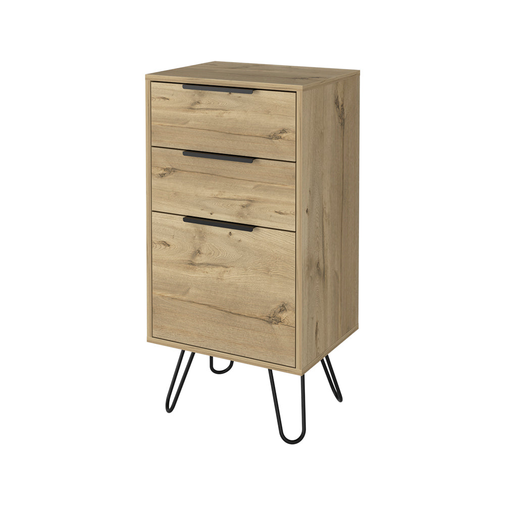 Light Dresser Skyoner, Hairpin Legs, Superior Top,Three Drawers, Light Oak Finish Light Oak Particle Board