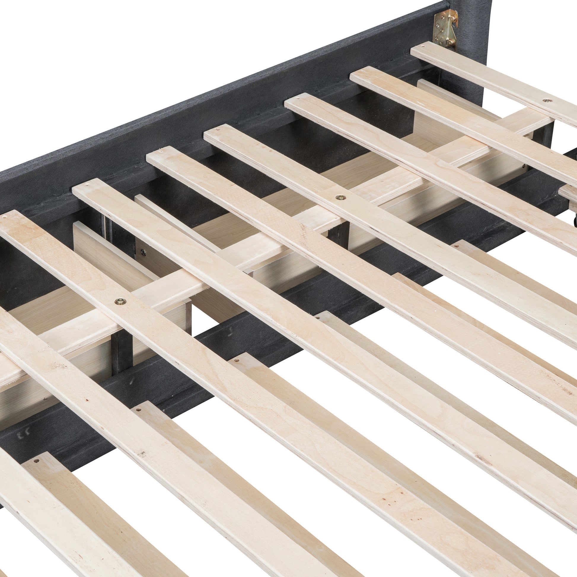 Full Size Upholstered Platform Bed With 2 Drawers And 1 Twin Size Trundle, Classic Headboard Design, Gray Gray Linen