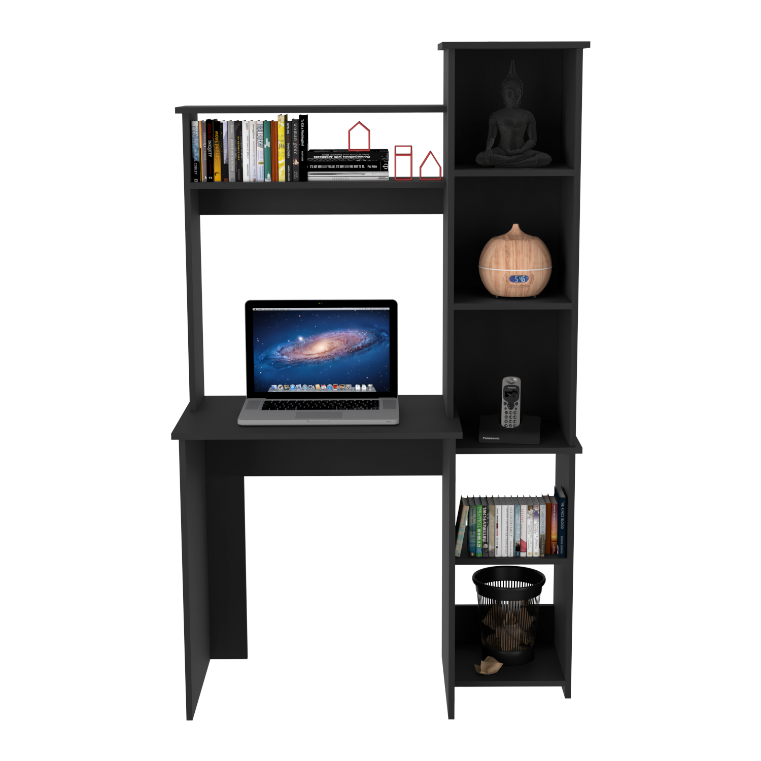 Desk Logan, Five Cubbies, Black Wengue Finish Black Particle Board