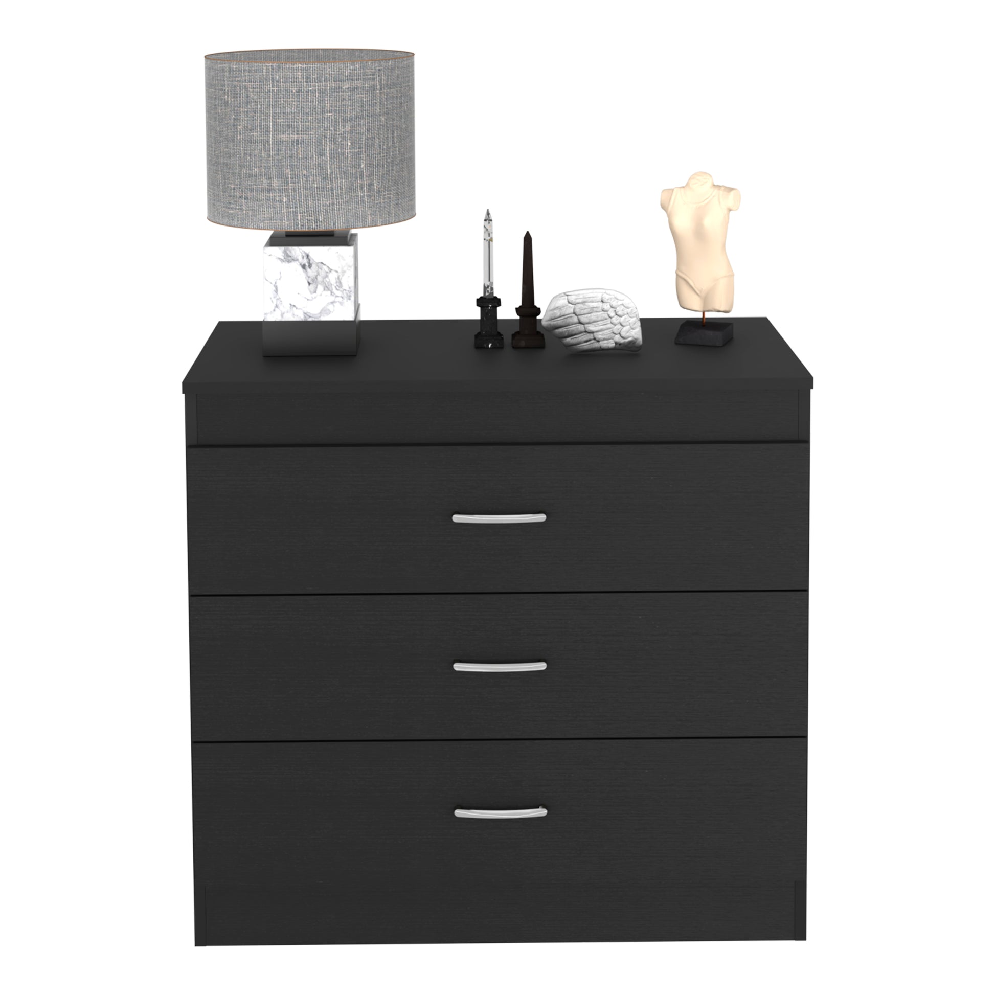 Three Drawer Dresser Lial, Superior Top, Metal Hardware, Black Wengue Finish Black Particle Board