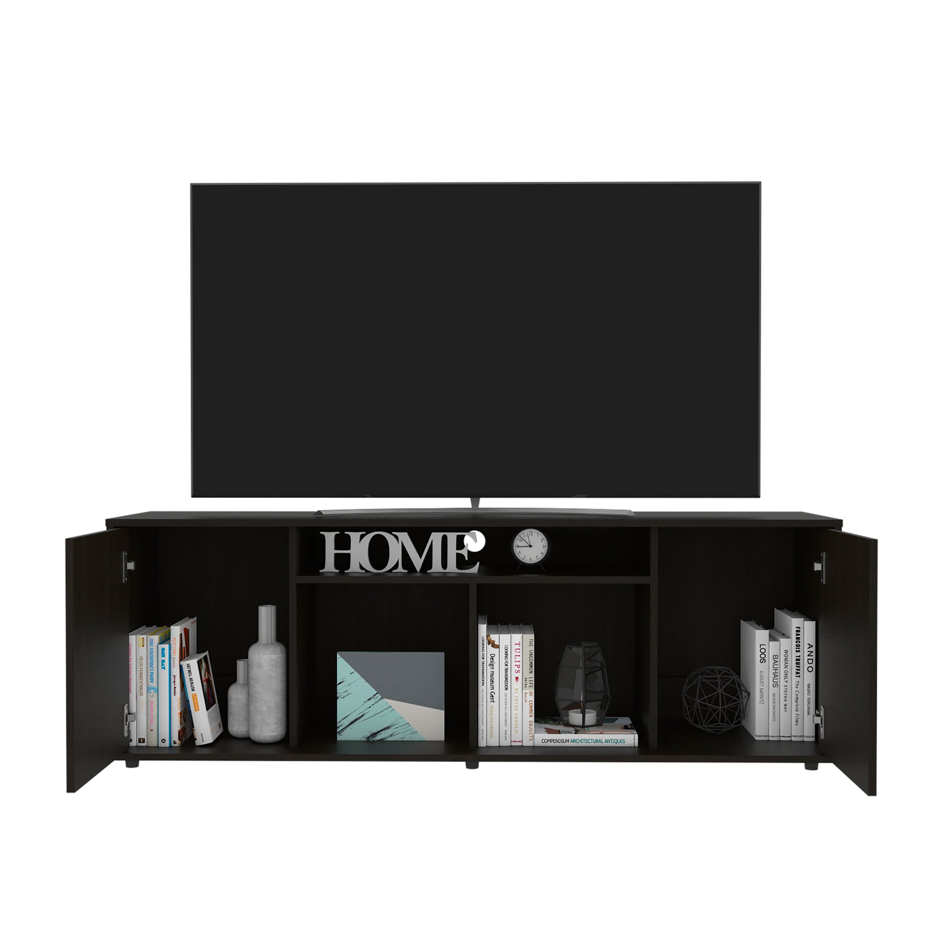 Tv Stand For Tv S Up 60" Tucson, Four Shelves, Black Wengue Finish Black 50 59 Inches Particle Board