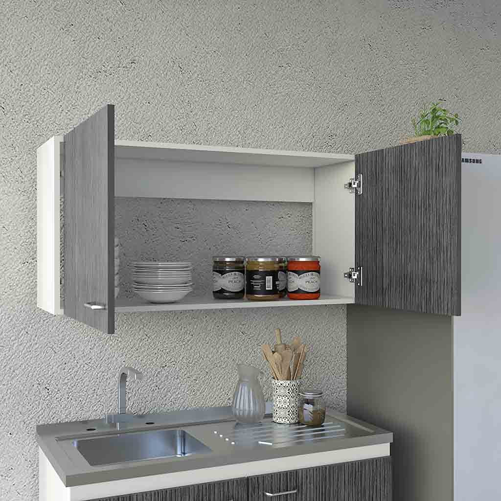 Wall Cabinet Toran, Two Shelves, Double Door, White Smokey Oak Finish Multicolor Particle Board