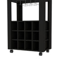 Bar Cart Bayamon, Twelve Wine Cubbies, Four Legs, Black Wengue Finish Black Particle Board