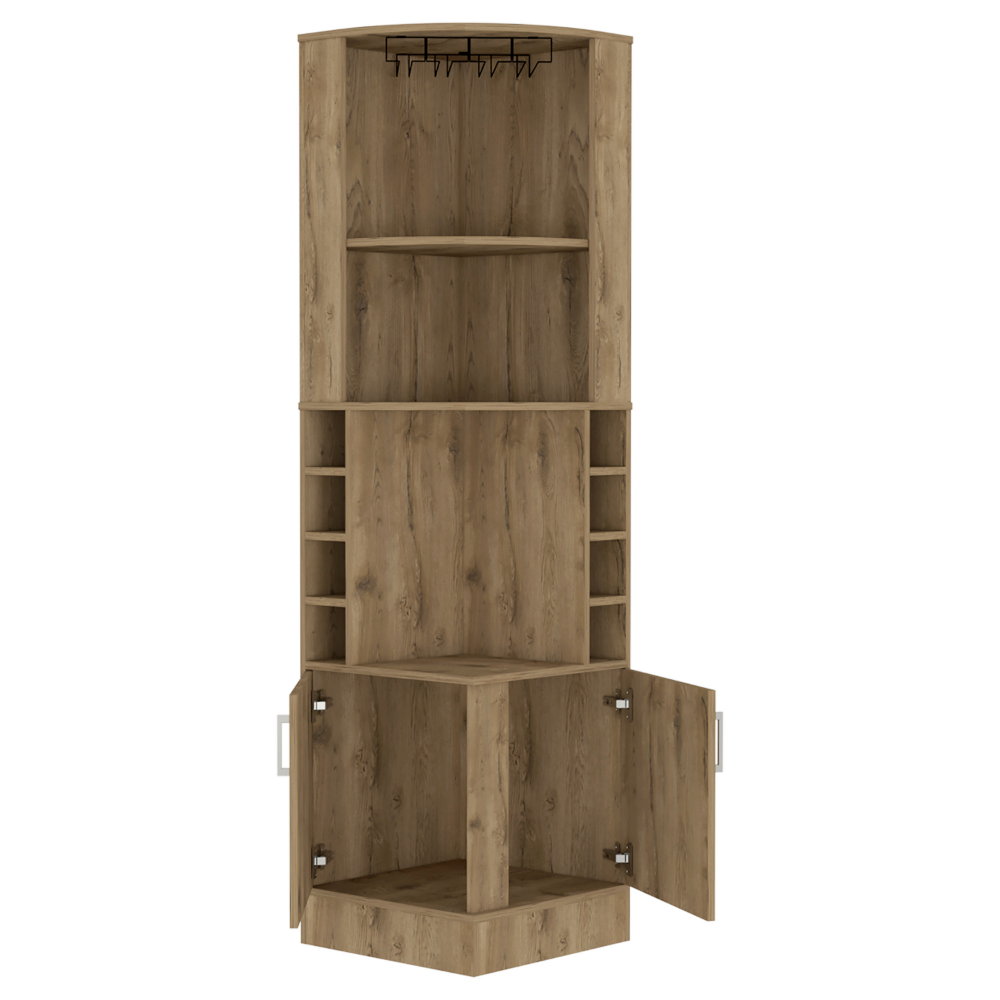 Bar Cabinet Papprika, 8 Wine Cubbies, Double Door, Dark Brown Finish Dark Brown Particle Board