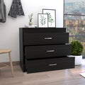 Three Drawer Dresser Lial, Superior Top, Metal Hardware, Black Wengue Finish Black Particle Board