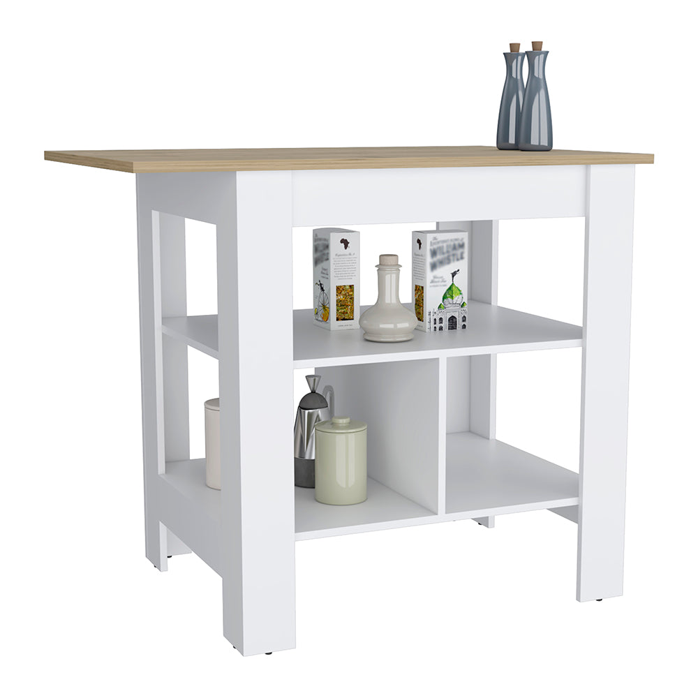 Kitchen Island Pompeya, Three Shelves, White Finish Multicolor Particle Board