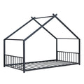 Twin Size Metal House Bed, Black Black Metal