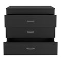 Three Drawer Dresser Lial, Superior Top, Metal Hardware, Black Wengue Finish Black Particle Board