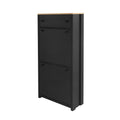 Functional Entryway Organizer With 2 Flip Drawers, Wood Grain Pattern Top Shoe Cabinet With Drawer, Free Standing Shoe Rack With Adjustable Panel For Hallway, Black Freestanding 3 4 Drawers Black Primary Living Space Adjustable Shelves Particle Board