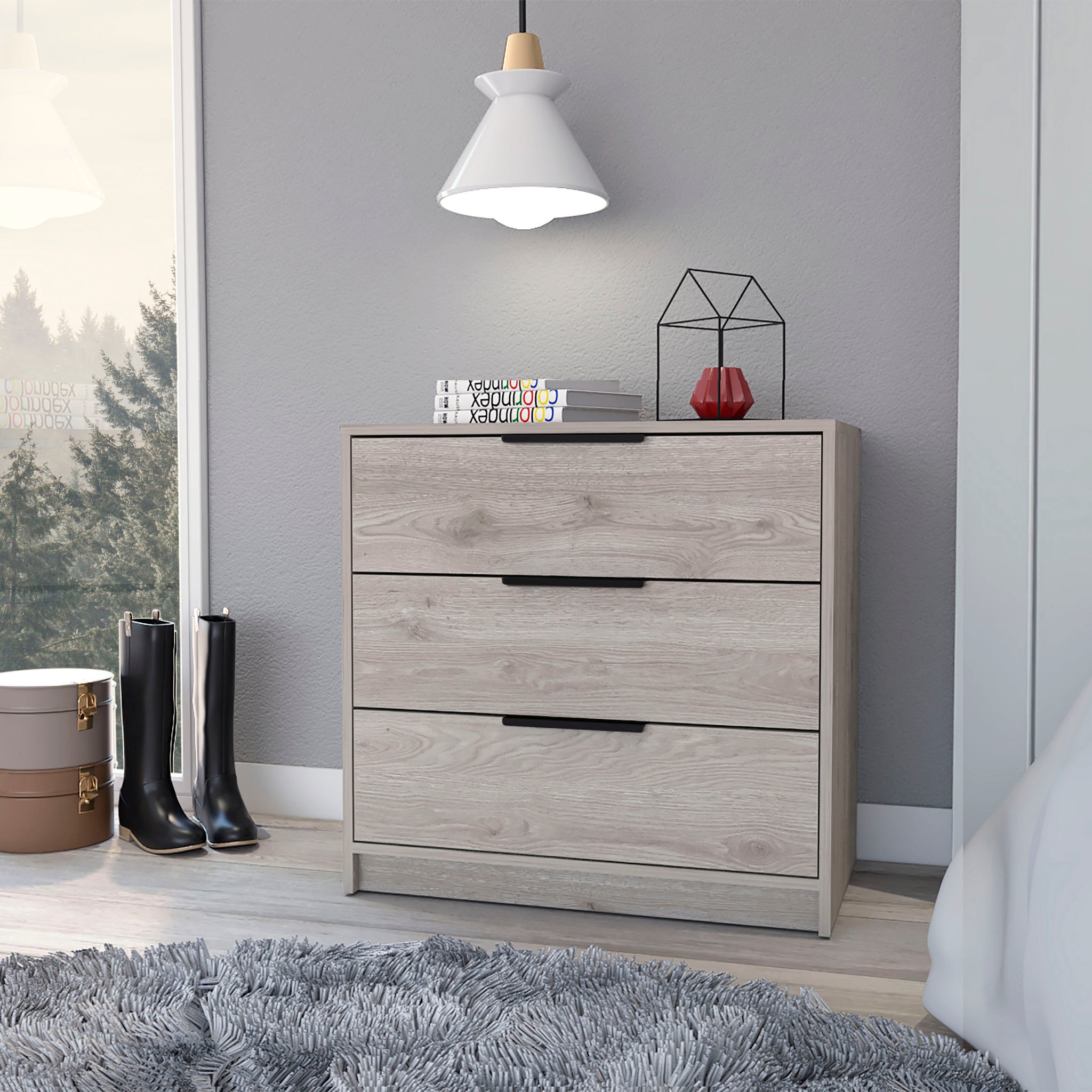 3 Drawers Dresser Maryland, Superior Top, Light Gray Finish Light Gray Particle Board