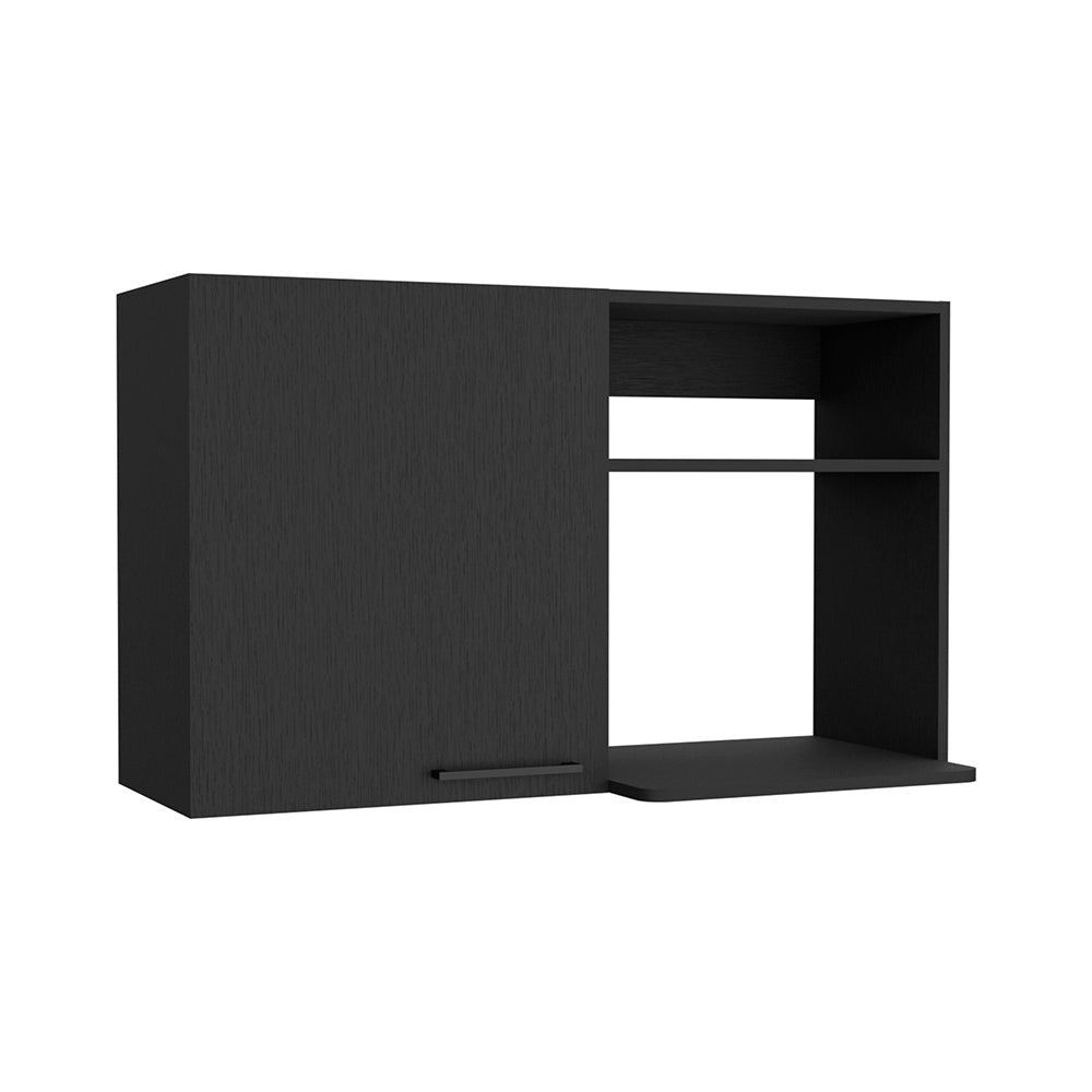 Kitchen Wall Cabinet Bussolengo, Two Shelves, Black Wengue Finish Black Particle Board