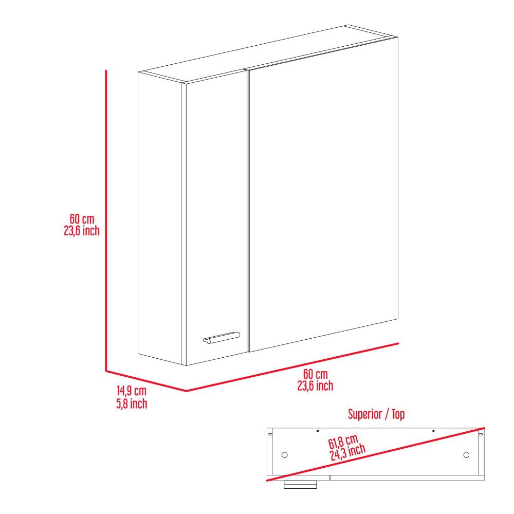 Medicine Cabinet Prague, Four Internal Shelves, Single Door, Light Gray Finish Light Gray Particle Board