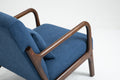 Mid Century Modern Accent Chair With Wood Frame, Upholstered Living Room Chairs With Waist Cushion, Reading Armchair For Bedroom Sunroom Blue Cotton Velvet