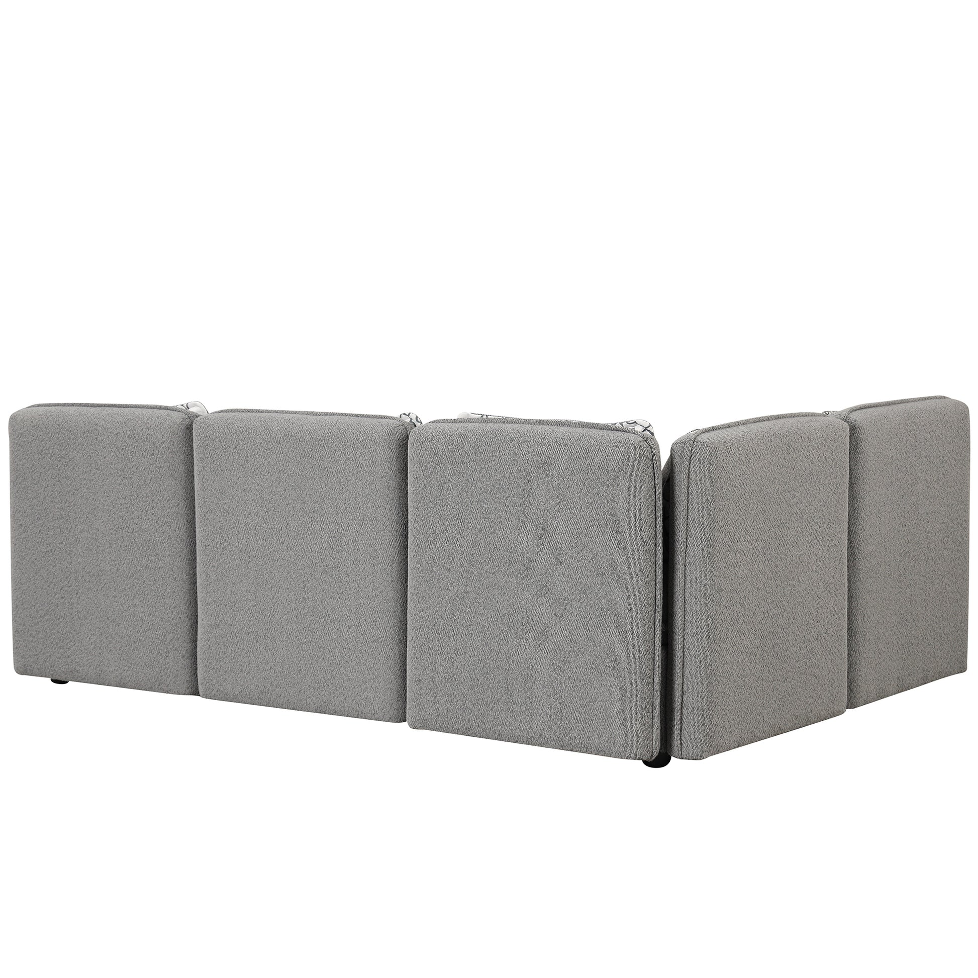 122.8" Convertible Modular Minimalist Sofa Free Combination 4 Seater Sofa Chenille Fabric Sectional Sofa With 5 Pillows For Living Room, Office, Apartment, Small Space, Gray Gray Foam Chenille 4 Seat