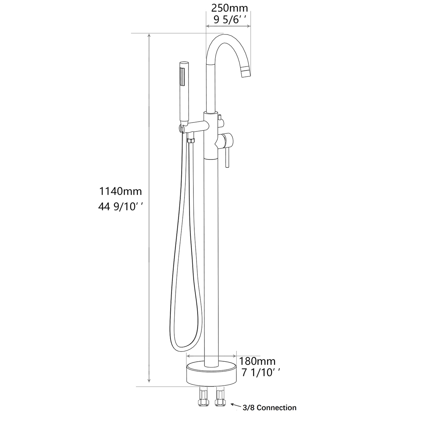 Freestanding Bathtub Faucet With Hand Shower Chrome Metal