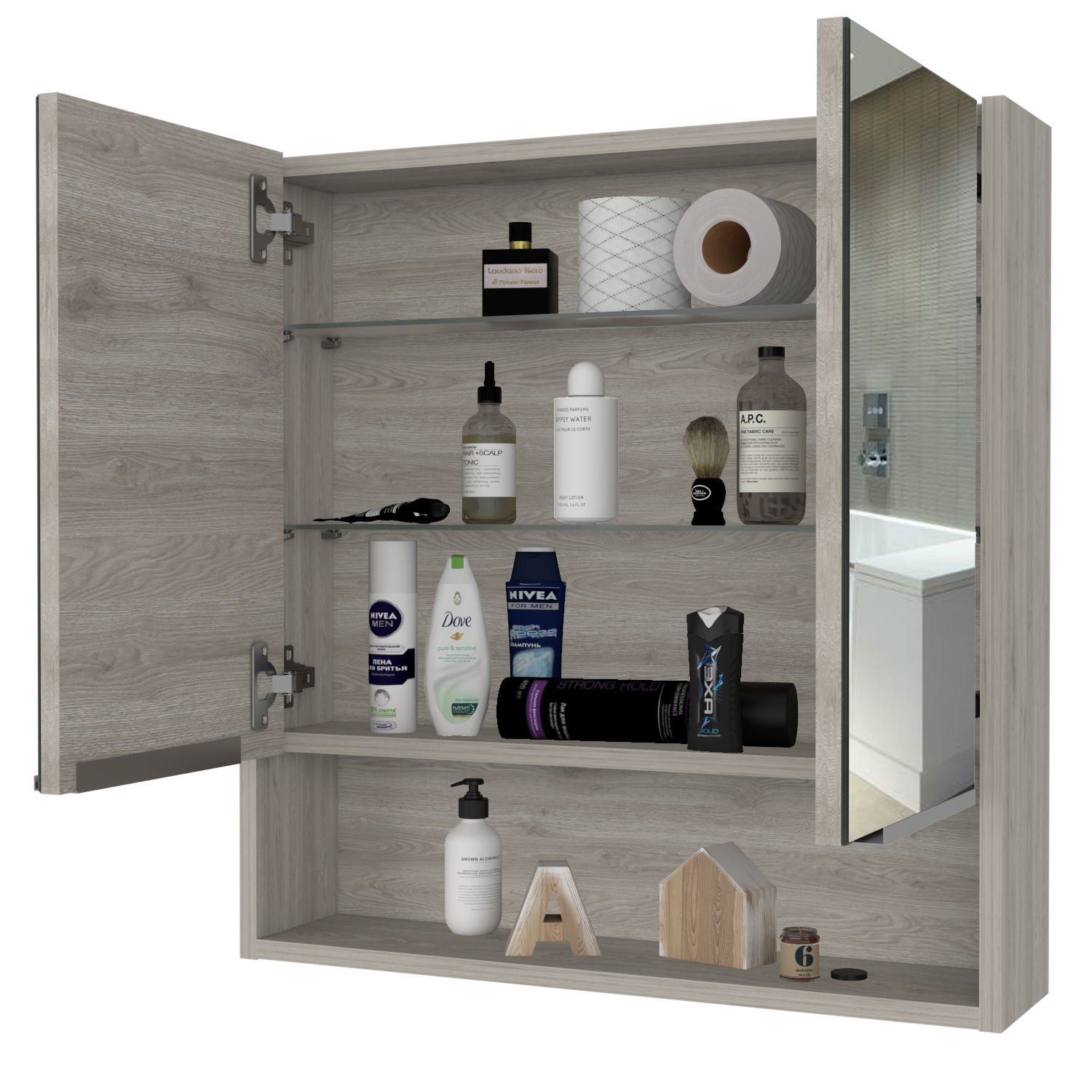 Medicine Cabinet With Mirror Lexington,Three Internal Shelves, Light Gray Finish Light Gray Particle Board