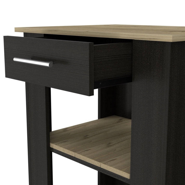 Kitchen Island 23 Inches Dozza With Single Drawer And Two Tier Shelves, Black Wengue Light Oak Finish Light Oak Particle Board