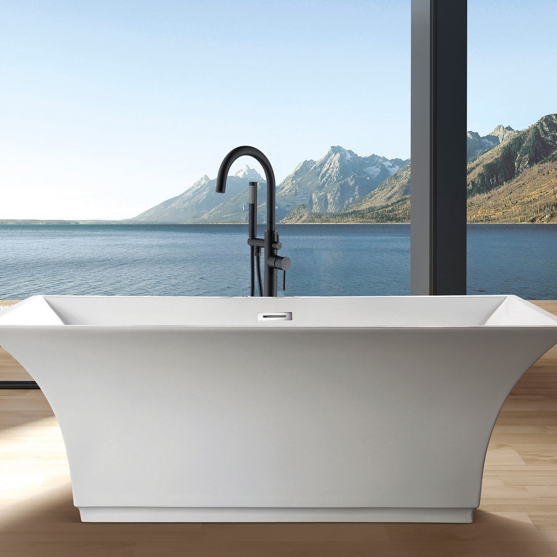 Freestanding Bathtub Faucet With Hand Shower Matte Black Metal