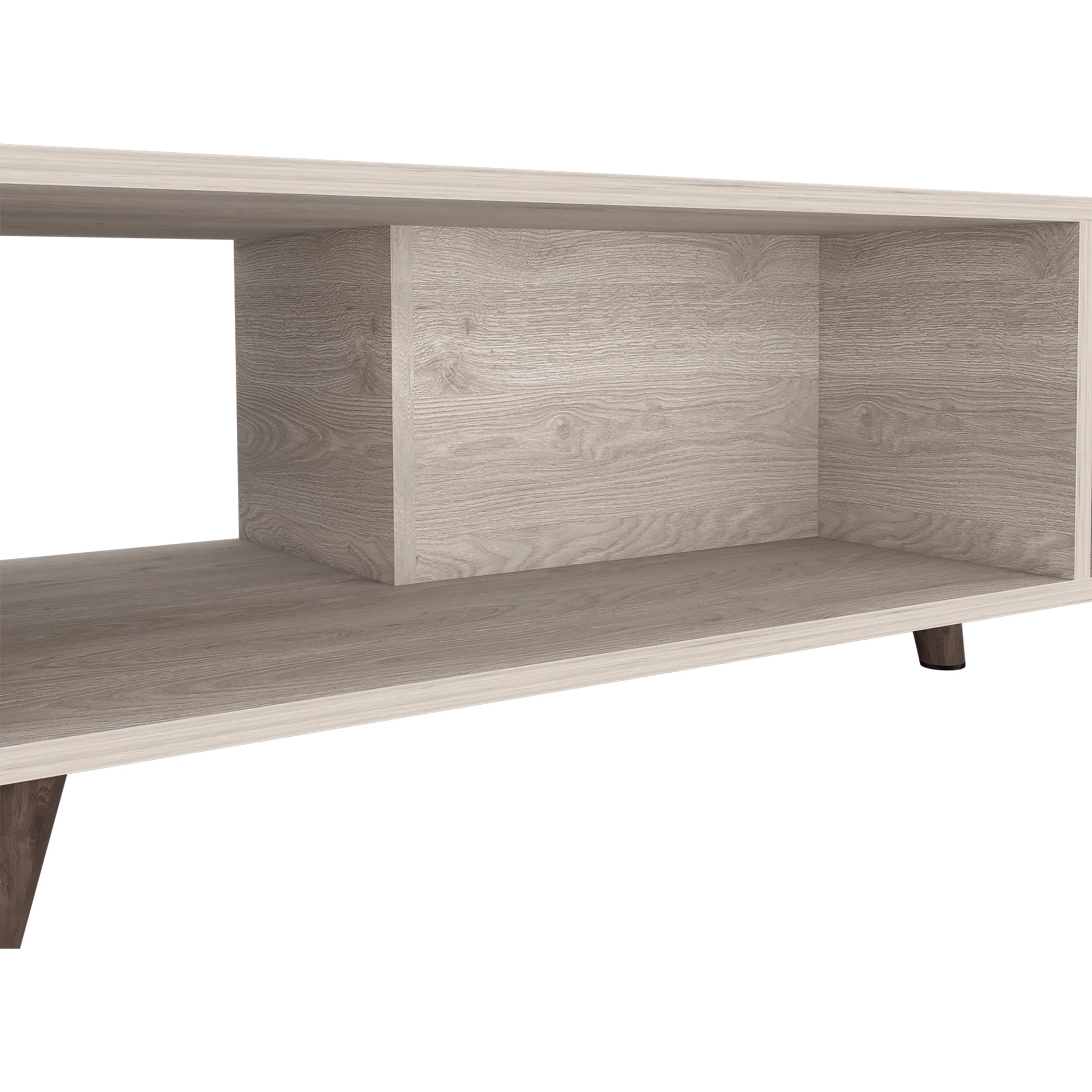 Coffee Table Plex, Two Open Shelves, Four Legs, Light Gray Finish Light Gray Particle Board