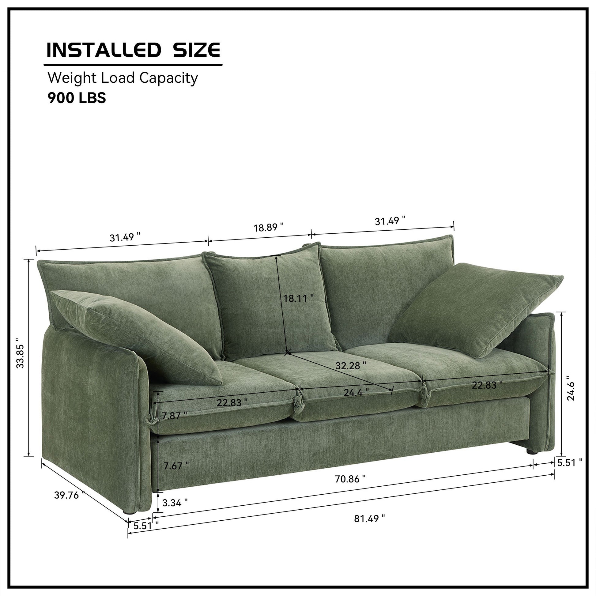 Not Available On Mid Century Sofa 3 Seater Cozy Couch For Living Room Apartment Lounge Bedroom, Green Green Polyester