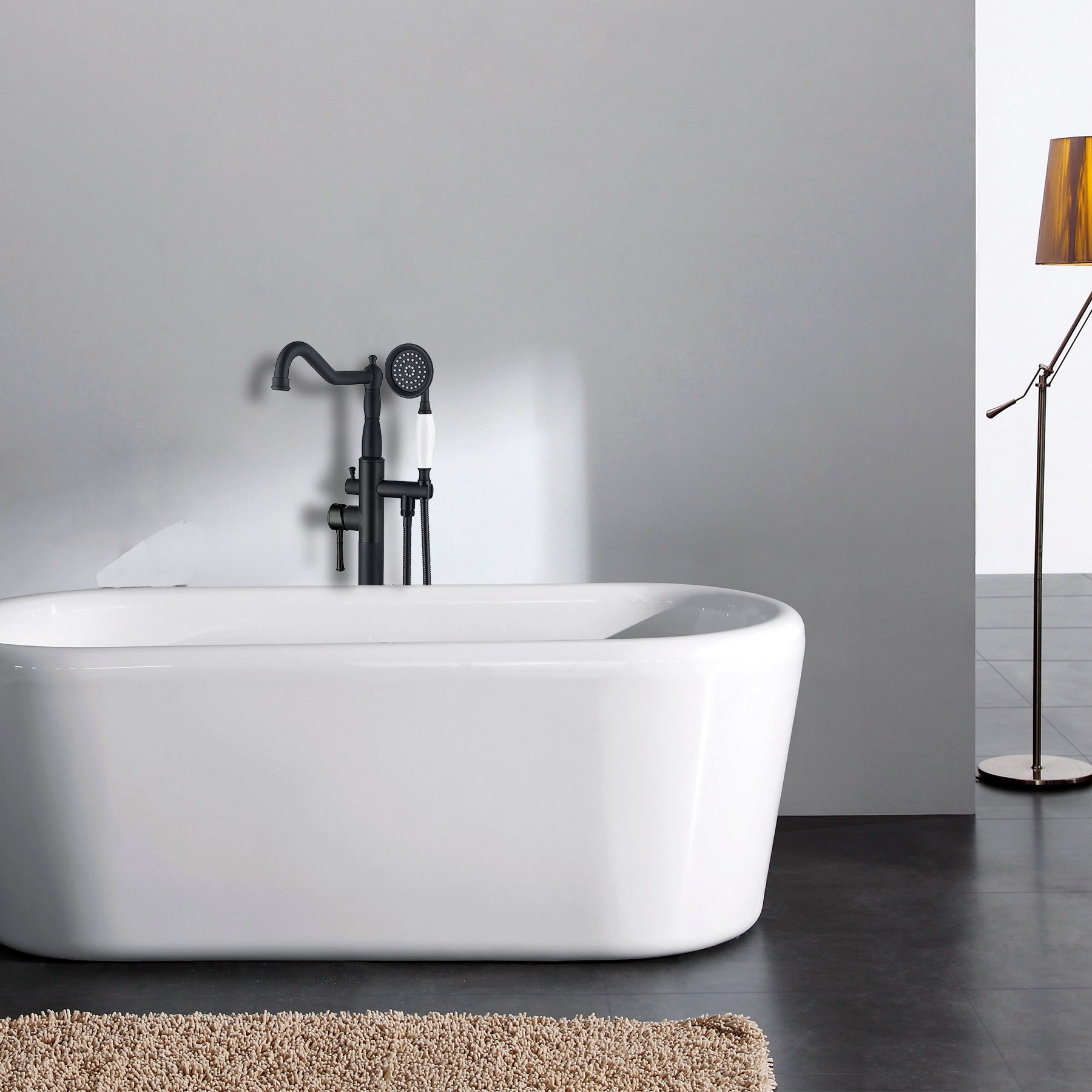 Freestanding Bathtub Faucet With Hand Shower Matte Black Metal