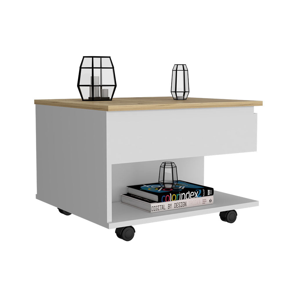 Lift Top Coffee Table Mercuri, Casters, White Light Oak Finish White Light Oak Particle Board