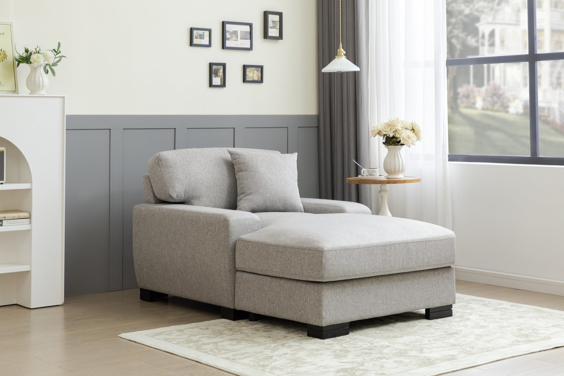 Modern Mid Century Indoor Oversized Chaise Lounger Comfort Sleeper Sofa With Pillow And Soild Wood Legs, Linen, Gray Gray Linen