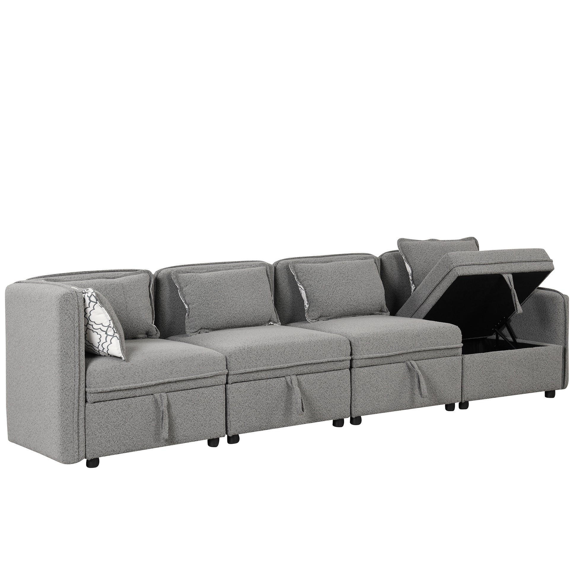 122.8" Convertible Modular Minimalist Sofa Free Combination 4 Seater Sofa Chenille Fabric Sectional Sofa With 5 Pillows For Living Room, Office, Apartment, Small Space, Gray Gray Foam Chenille 4 Seat