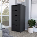 Dresser Kamran, Five Drawers Narrow, Black Wengue Finish Black Particle Board