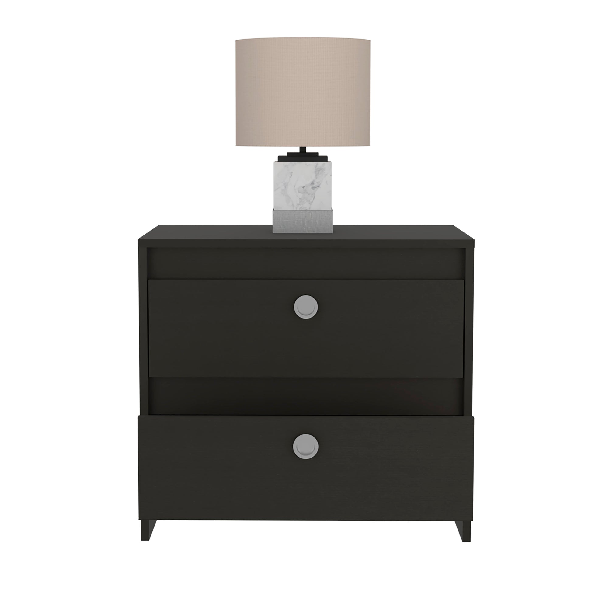 Nightstand Dreams, Two Drawers, Black Wengue Finish Black Particle Board