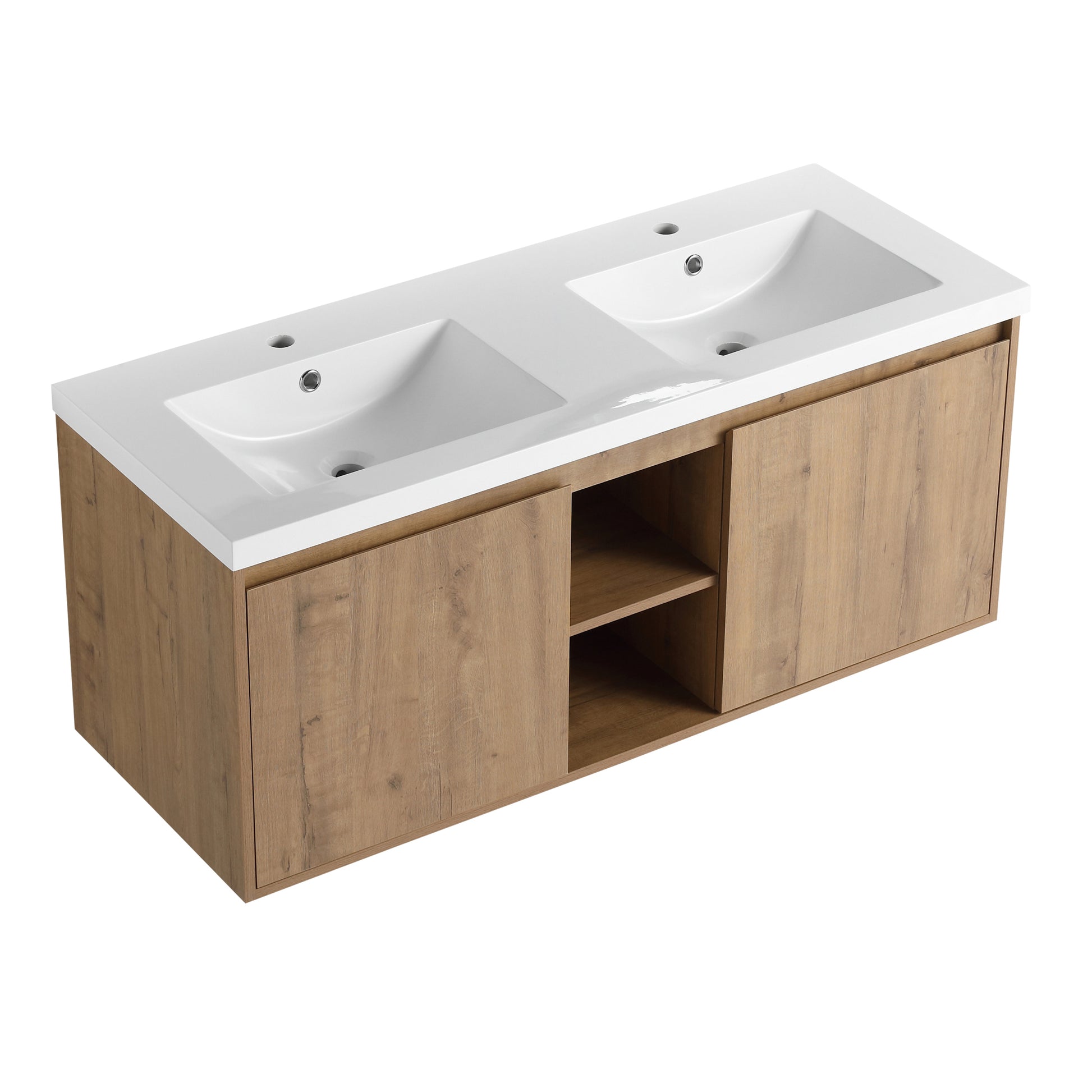 48" Wall Mounted Bathroom Vanity With Double Sink imitative oak-2-bathroom-wall