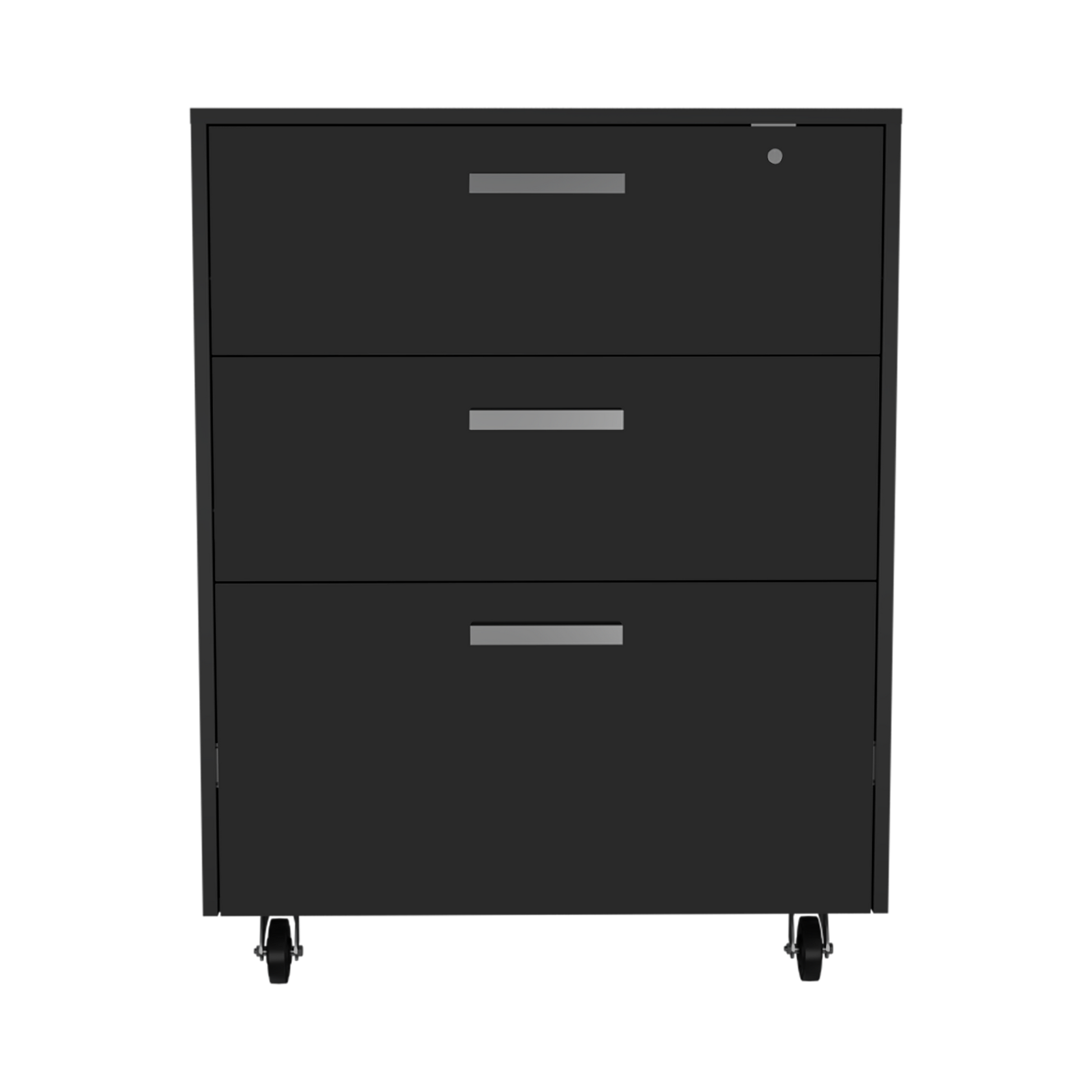 3 Drawers Storage Cabinet With Casters Lions Office, Black Wengue Finish Gray Particle Board