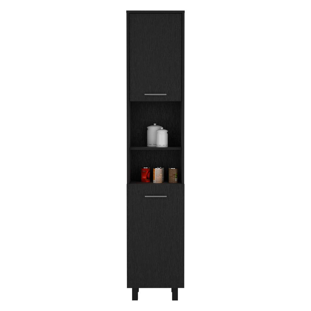 Pantry Cabinet Almada, Three Interior Shelves, Black Wengue Finish Black Particle Board