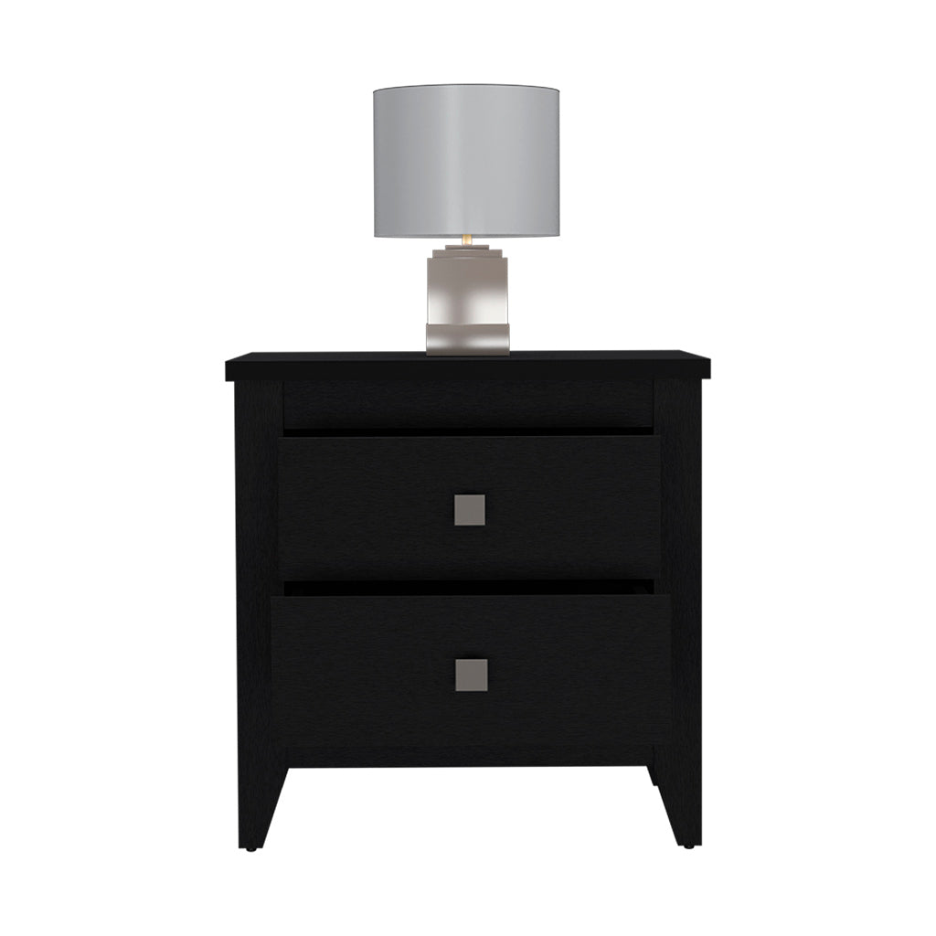 Nightstand More, Two Shelves, Four Legs, Black Wengue Finish Black Particle Board