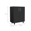 Storage Cabinet Lions, Double Door And Casters, Black Wengue Finish Gray Particle Board